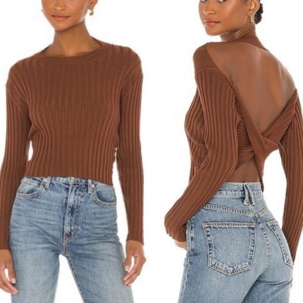 Majorelle Lacie brown twist back cropped sweater